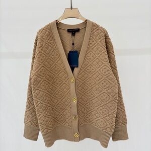 Women's Louis Vuitton Camel Quilted Texture V-Neck Knit Cardigan